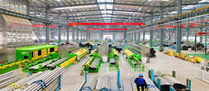Copper-steel tube production workshop for welded tube processing